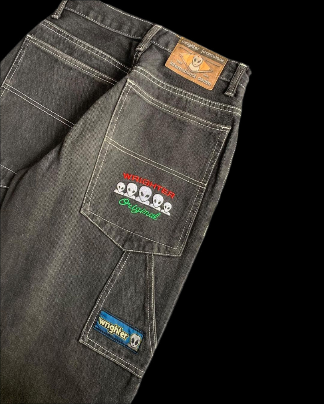 Retro Alien Print Wide-Leg Jeans | Streetwear x Harajuku